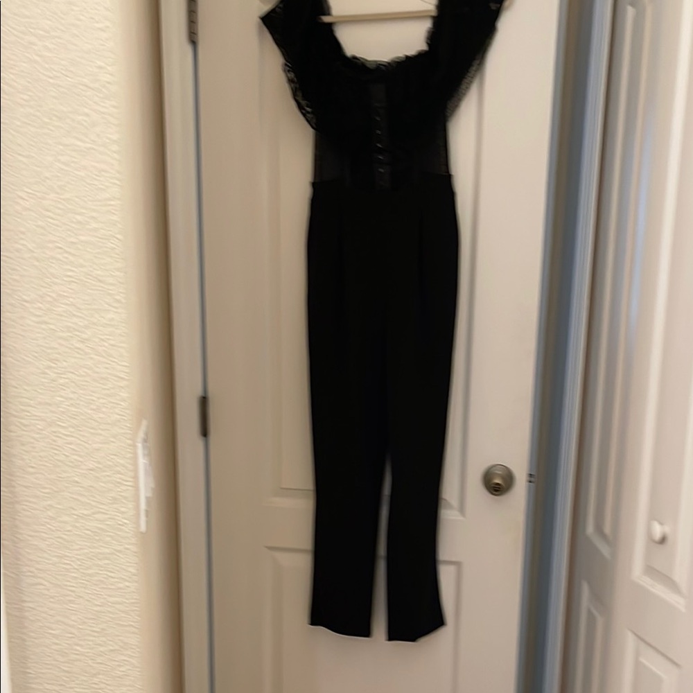 Black Sleeveless Jumpsuit with Ruffled Cap Sleeves
